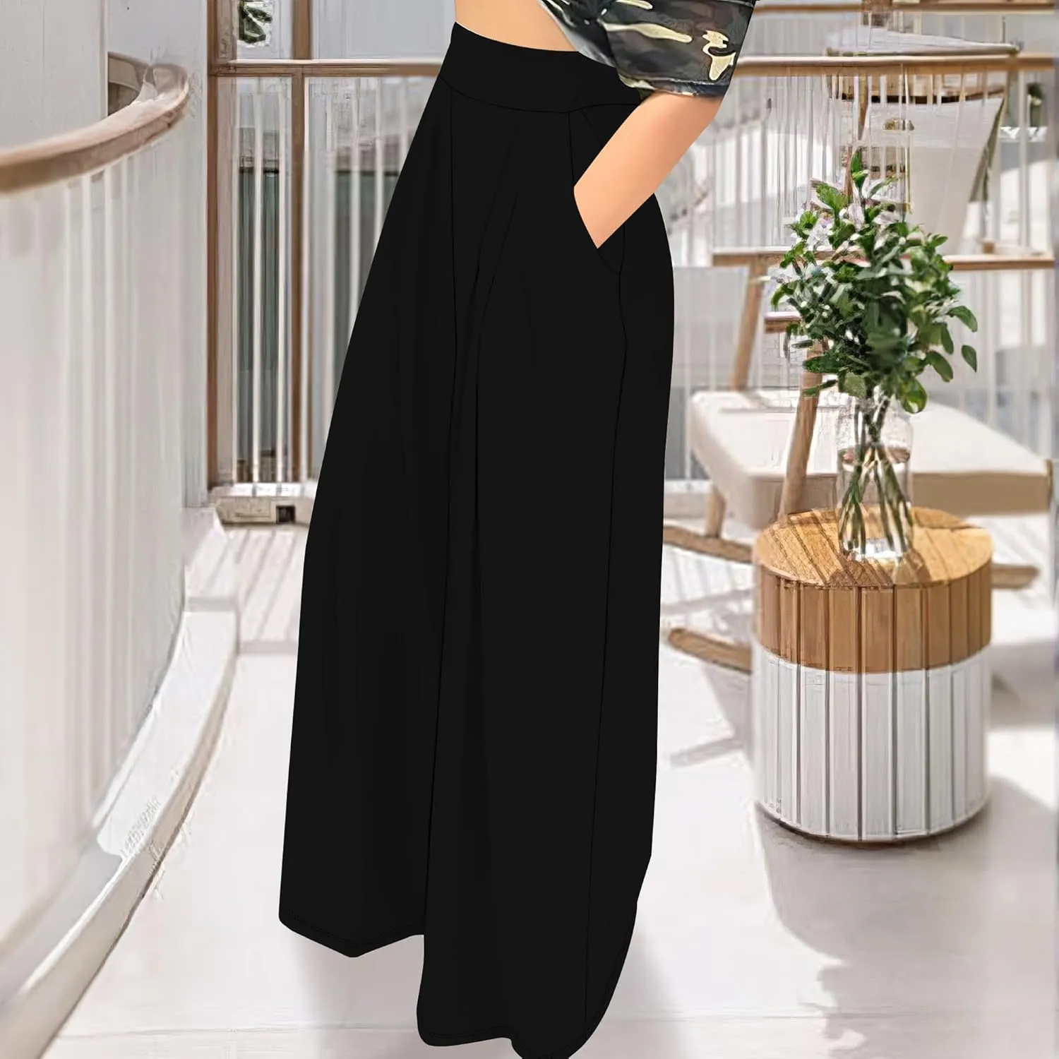 Palazzo Pants for Women Flowy Wide Leg High Waisted Trousers Long Dressy Bottoms