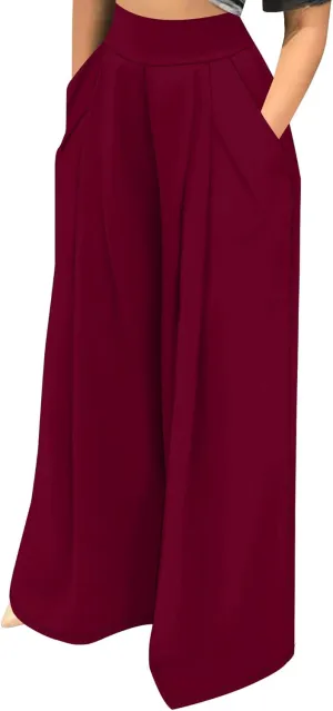 Palazzo Pants for Women Flowy Wide Leg High Waisted Trousers Long Dressy Bottoms
