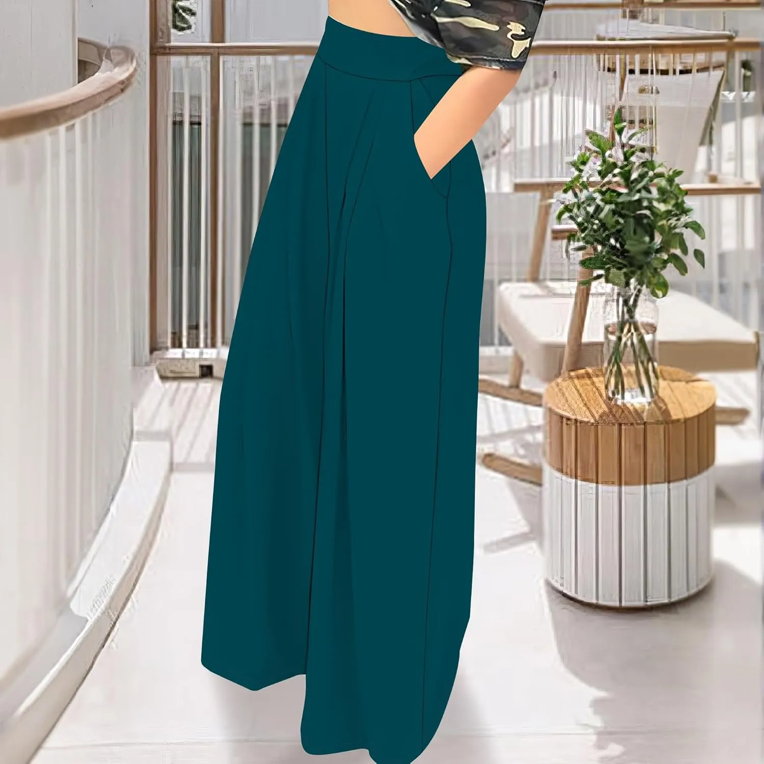 Palazzo Pants for Women Flowy Wide Leg High Waisted Trousers Long Dressy Bottoms