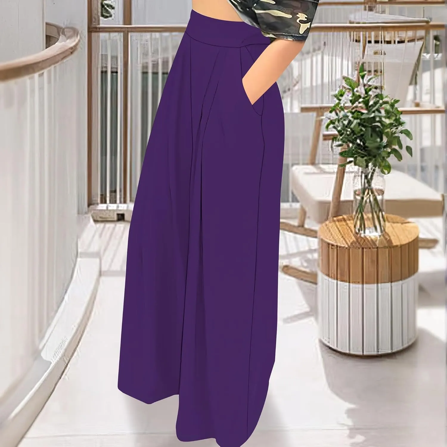 Palazzo Pants for Women Flowy Wide Leg High Waisted Trousers Long Dressy Bottoms