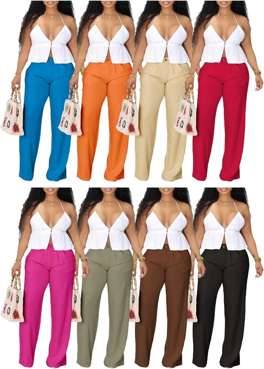 Palazzo Pants for Women Flowy Wide Leg High Waisted Trousers Long Dressy Bottoms