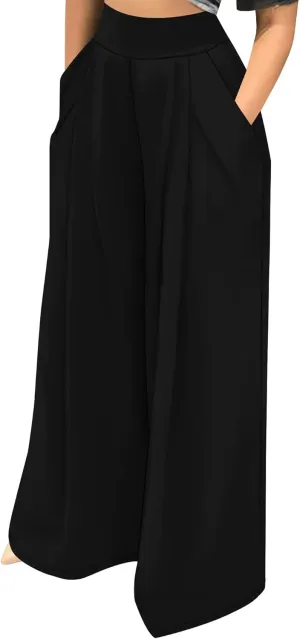 Palazzo Pants for Women Flowy Wide Leg High Waisted Trousers Long Dressy Bottoms