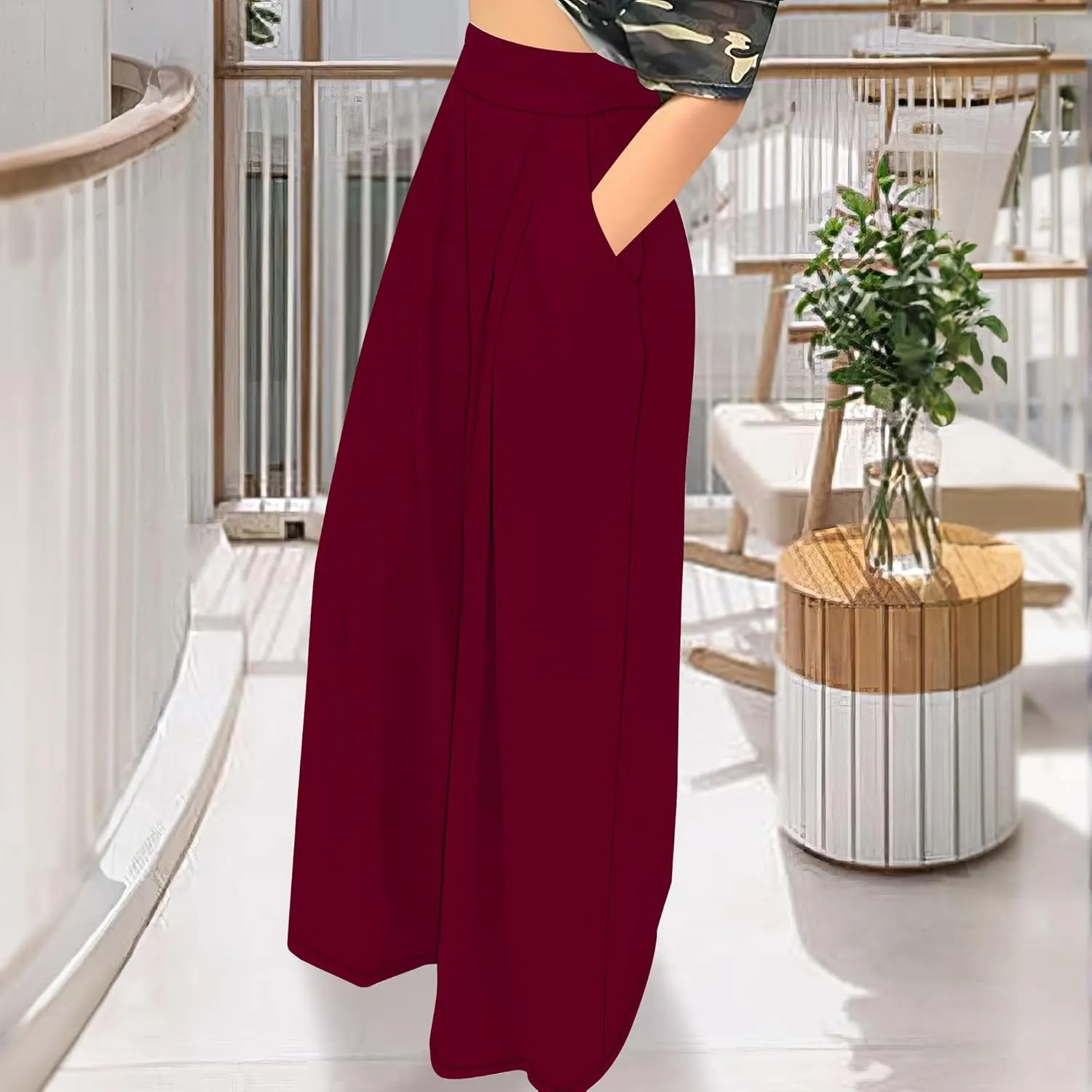 Palazzo Pants for Women Flowy Wide Leg High Waisted Trousers Long Dressy Bottoms