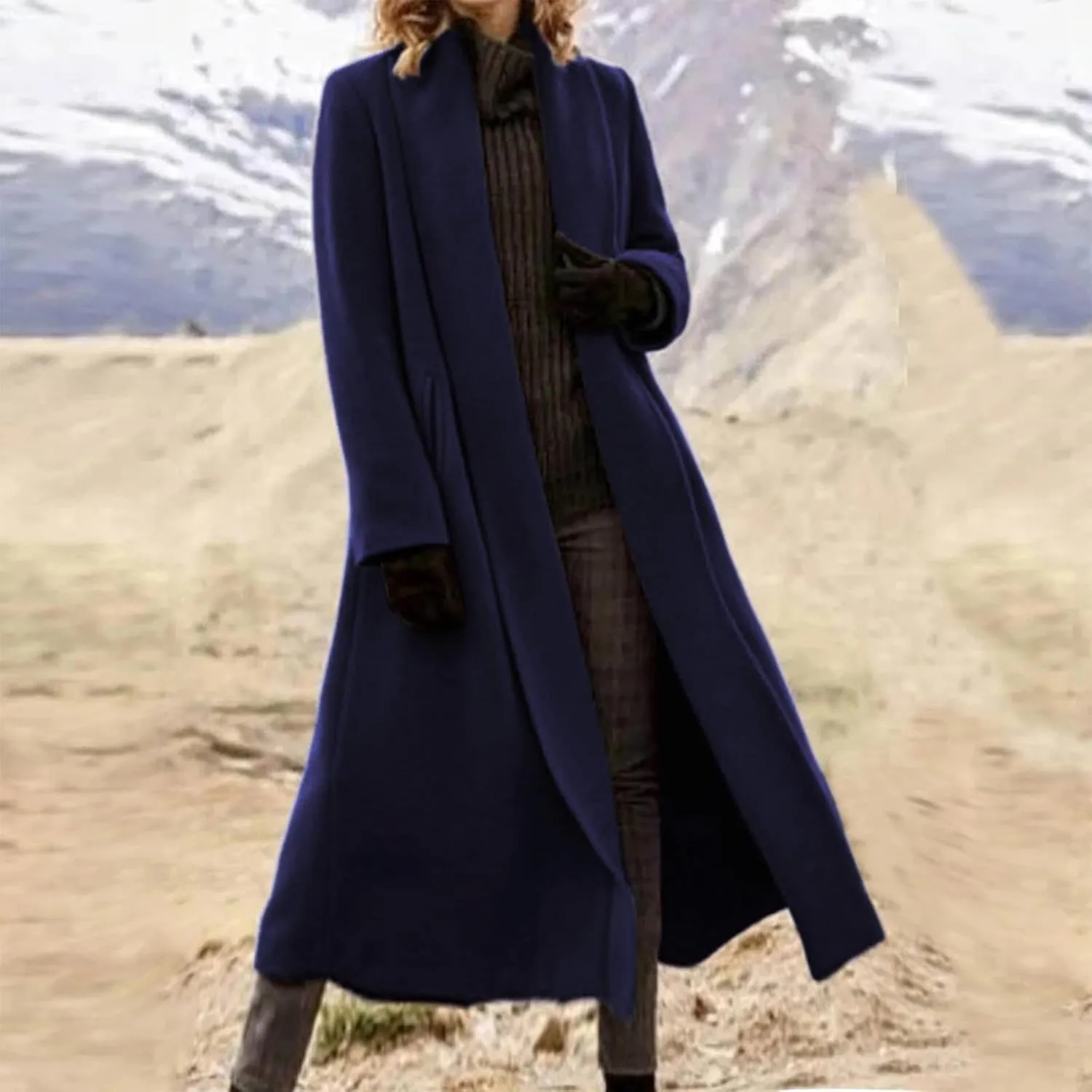 Pea Coats for Women Wool Pea Coat Fall Winter Knee Length Classic Elegant Trench Coat Thick Warm Open Front Overcoat