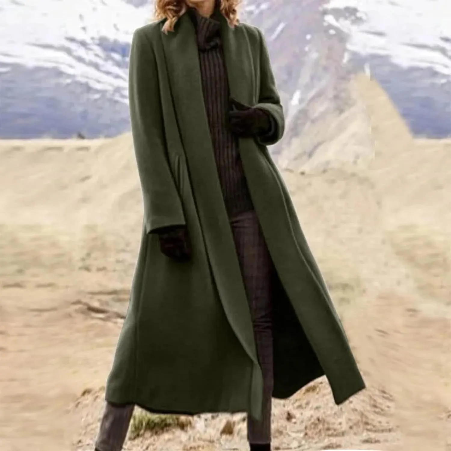 Pea Coats for Women Wool Pea Coat Fall Winter Knee Length Classic Elegant Trench Coat Thick Warm Open Front Overcoat