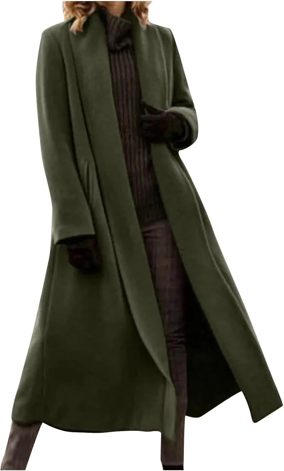 Pea Coats for Women Wool Pea Coat Fall Winter Knee Length Classic Elegant Trench Coat Thick Warm Open Front Overcoat