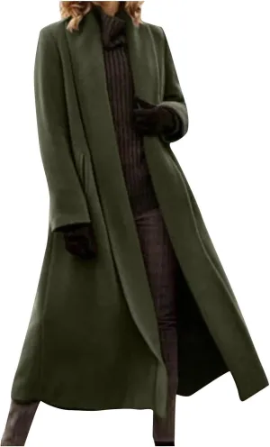 Pea Coats for Women Wool Pea Coat Fall Winter Knee Length Classic Elegant Trench Coat Thick Warm Open Front Overcoat