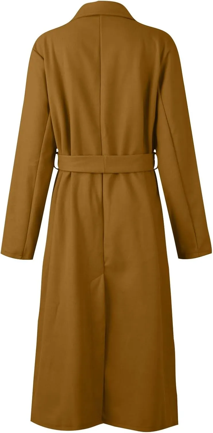 PETYCZEN Women's Trench Coats Notched Lapel Collar Wool Blend Winter Coats Casual Mid Length Pea Coats Long Jackets Overcoat