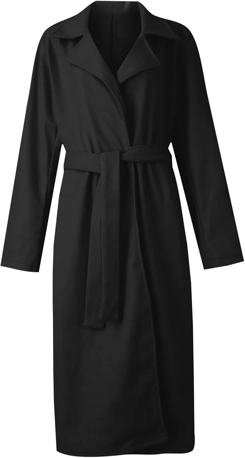 PETYCZEN Women's Trench Coats Notched Lapel Collar Wool Blend Winter Coats Casual Mid Length Pea Coats Long Jackets Overcoat