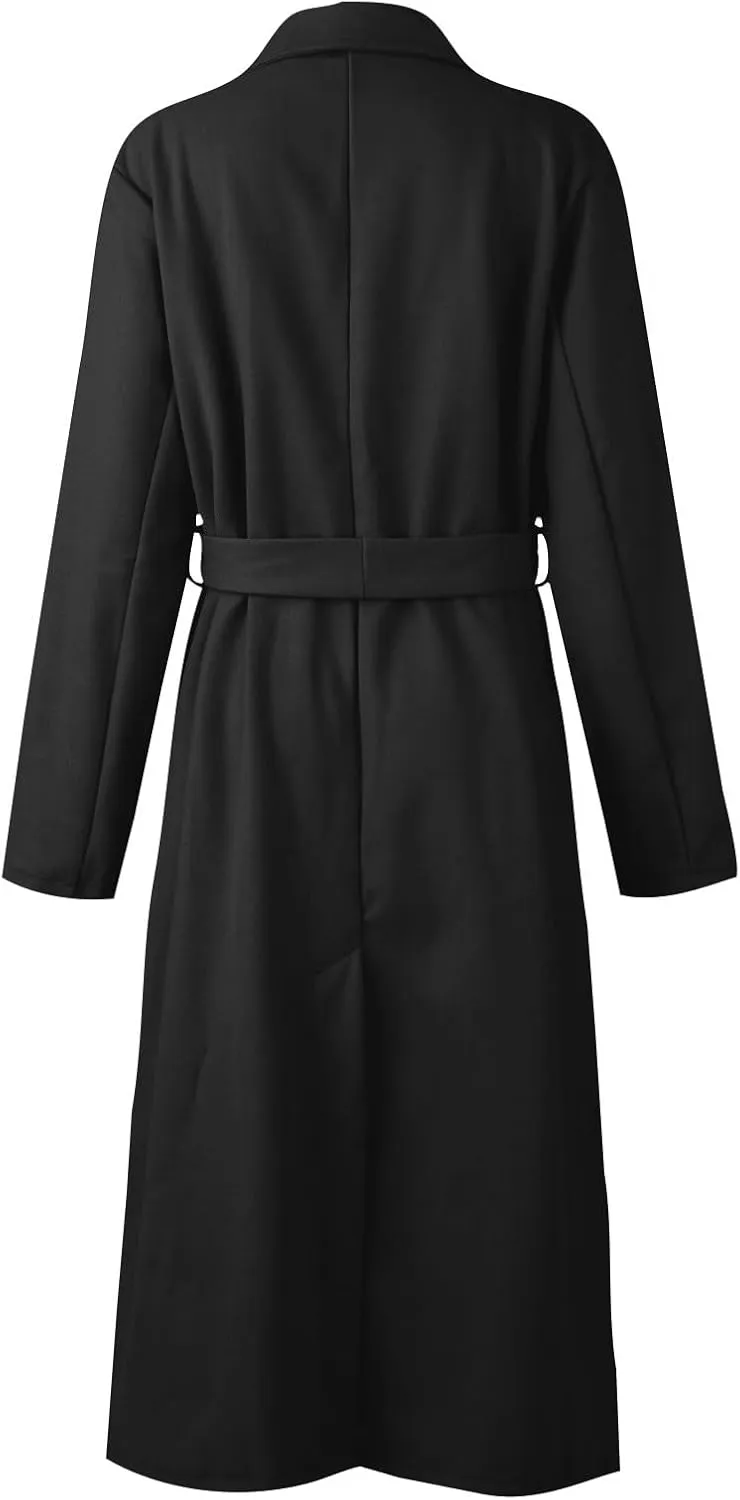PETYCZEN Women's Trench Coats Notched Lapel Collar Wool Blend Winter Coats Casual Mid Length Pea Coats Long Jackets Overcoat