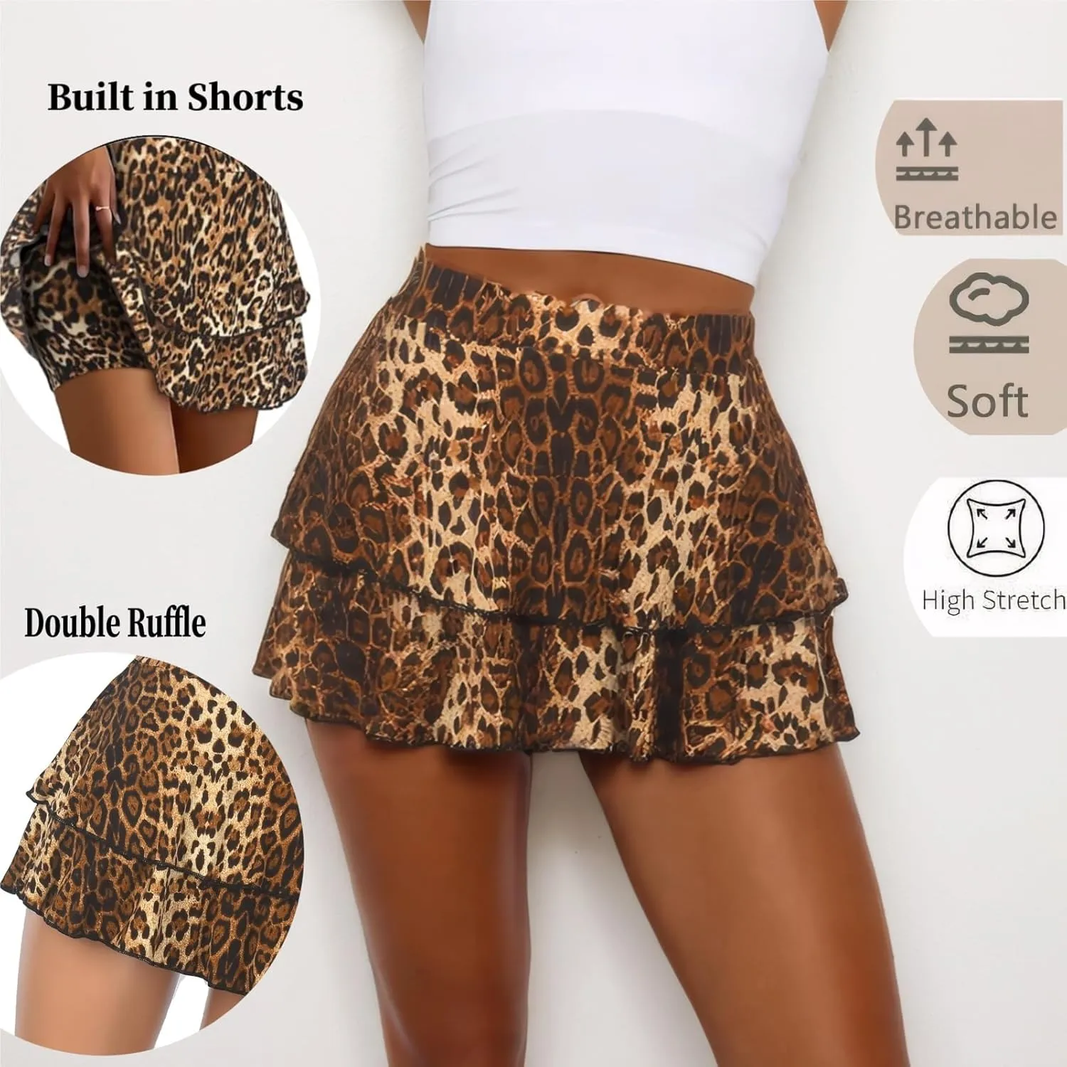 Pleated Ruffle Mini Skort Women High Stretchy Sexy Skirt with Shorts Underneath 2025