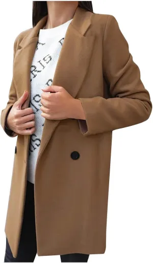 Plus Size Business Blazer Jackets for Women Wool Blend Trench Coats Notched Lapel Collar Open Front Jackets
