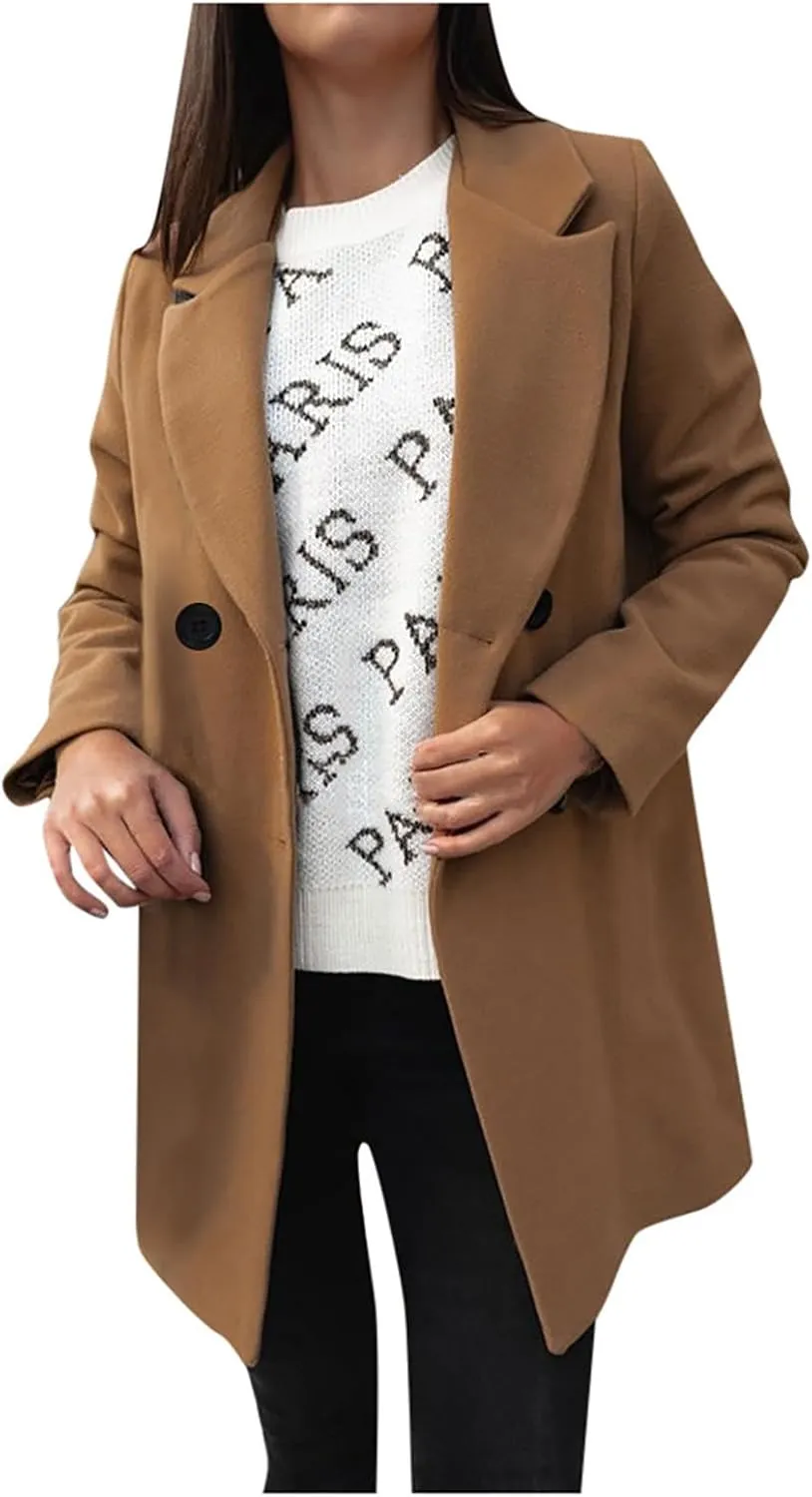 Plus Size Business Blazer Jackets for Women Wool Blend Trench Coats Notched Lapel Collar Open Front Jackets