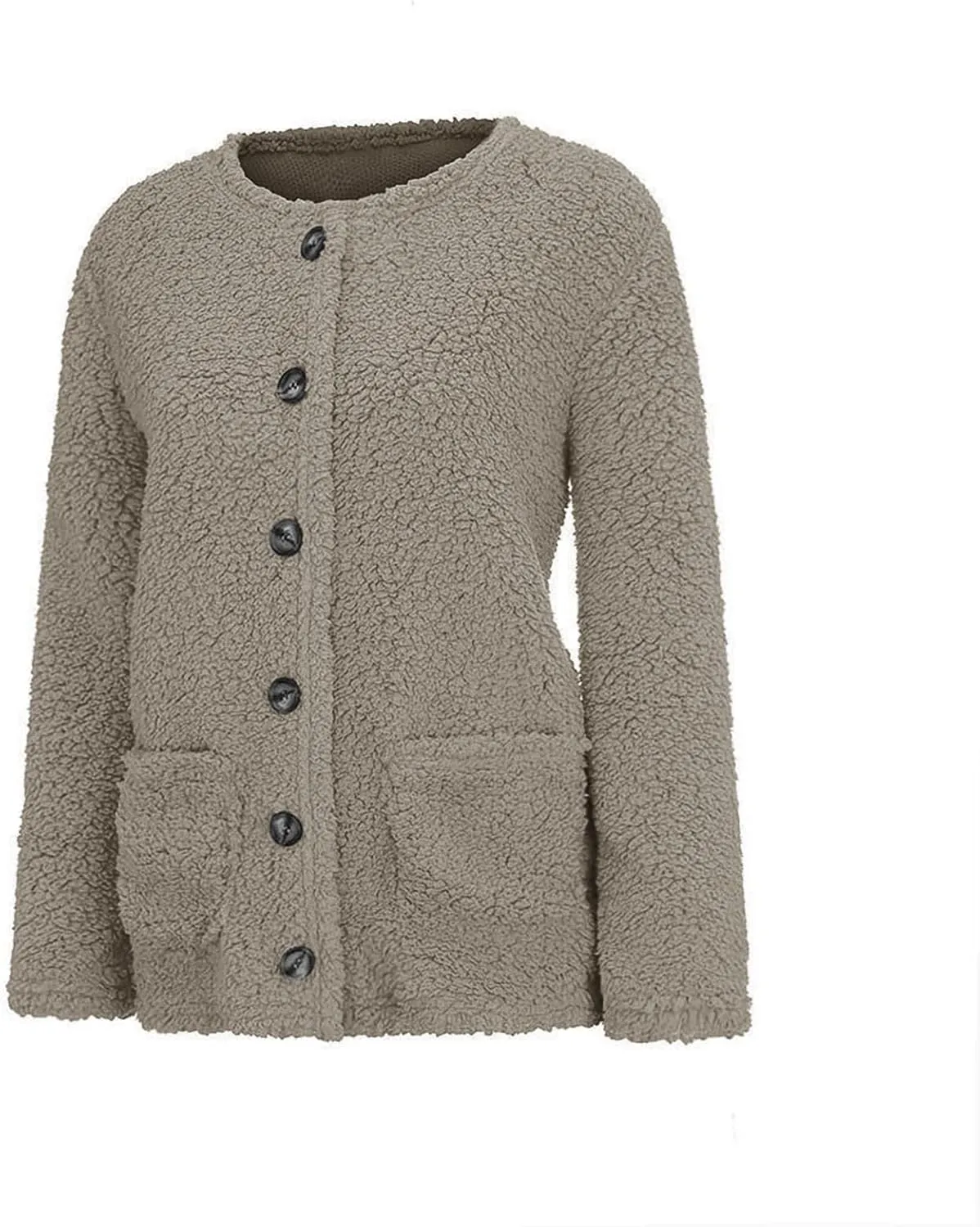 Plus Size Womens Open Front Cardigan Sweater Round Neck Button Down Warm Jacket Casual Soft Cozy Coat with Pocket