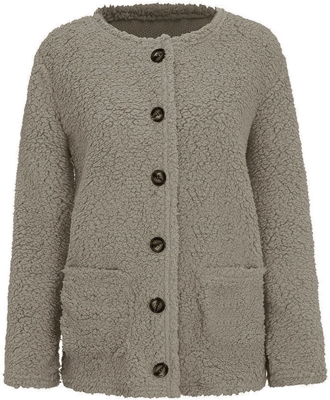 Plus Size Womens Open Front Cardigan Sweater Round Neck Button Down Warm Jacket Casual Soft Cozy Coat with Pocket