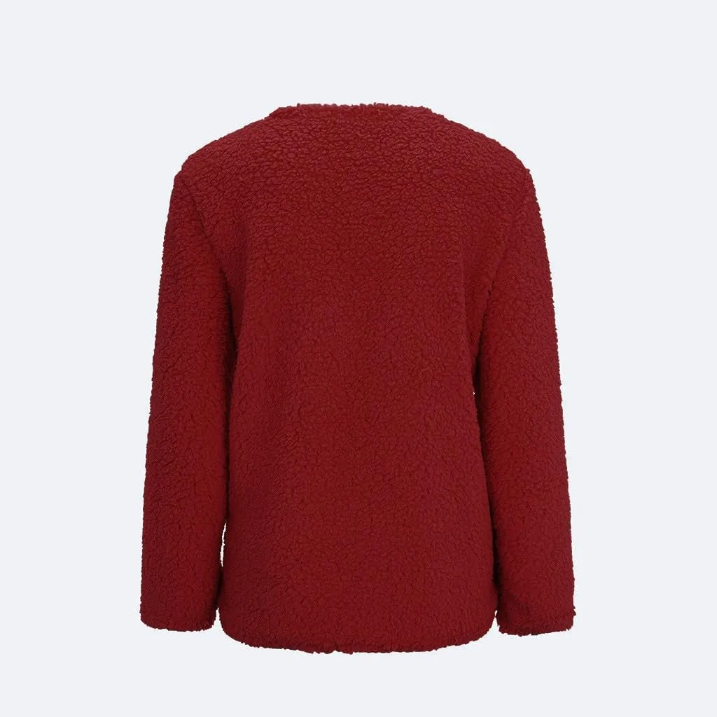 Plus Size Womens Open Front Cardigan Sweater Round Neck Button Down Warm Jacket Casual Soft Cozy Coat with Pocket