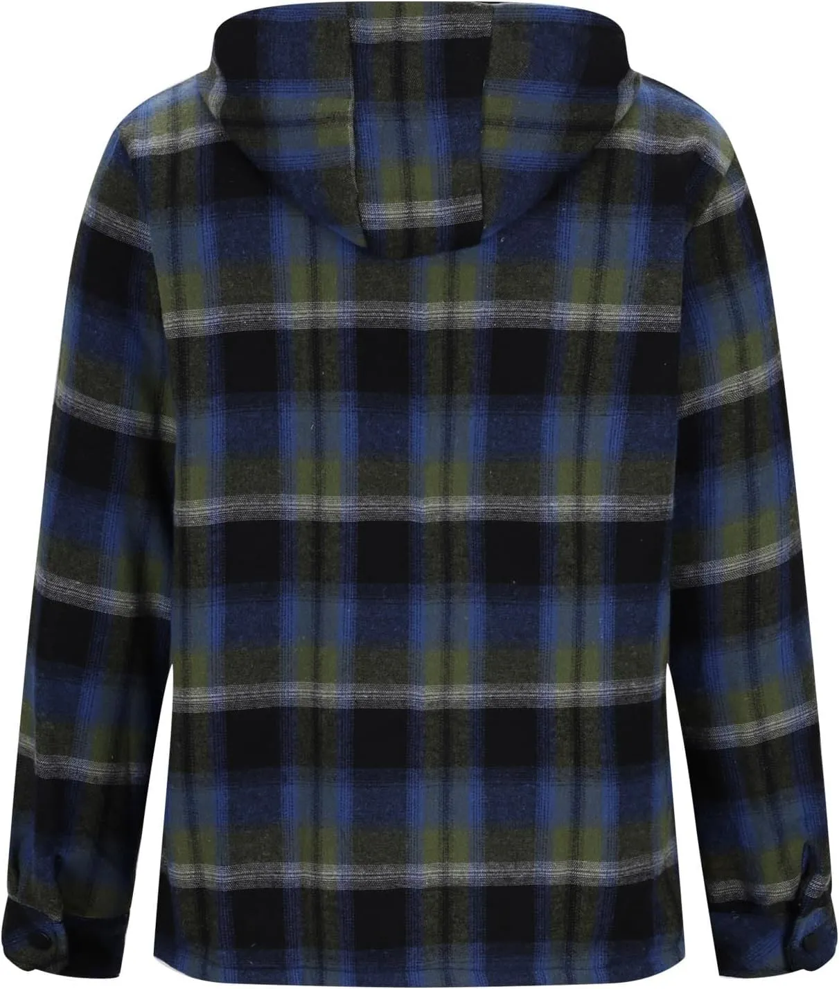 Plush Hooded Jacket for Men Plaid Print Zipper Shirt Jacket Casual Fashion Warm Coat Outerwear with Pockets