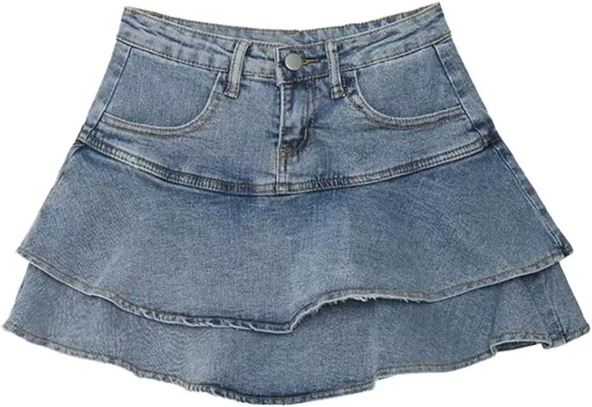 Pokn Y2K Mini Skirts Jean Skirts High Waisted Skirt Bow Skirt with Shorts Preppy Lolita Kawaii Skirts