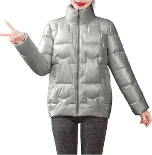 Puffer Jacket Womens Winter Warm Stand Collar Down Jackets Classic Soild Quilted Coats Lightweight Plus Size Outwear
