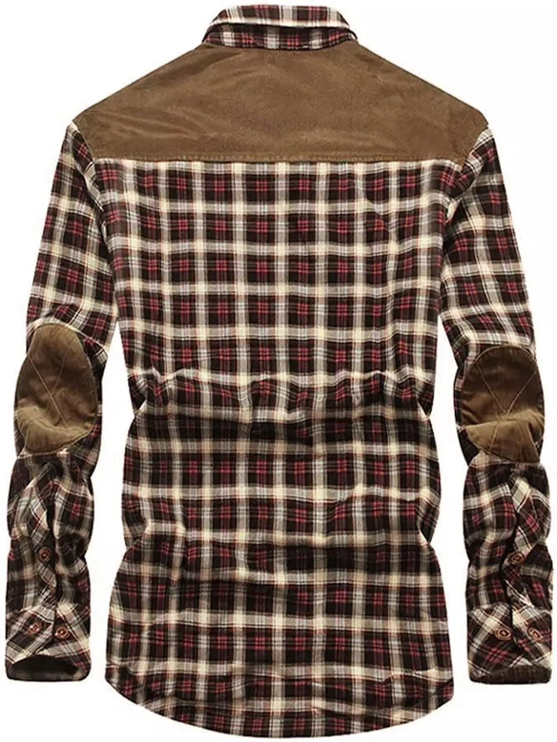 QWENTMTNTY Mens Sherpa Fleece Lined Shackets Corduroy Patches Casual Heavyweight Western Plaid Flannel Shirt Jackets Outwear