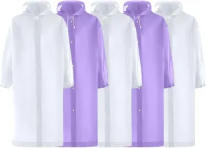 Rain Ponchos For Adults Trendy Solid Color 5PC Raincoat For Women And Men Waterproof Long Sleeve Rain Jacket With Hood