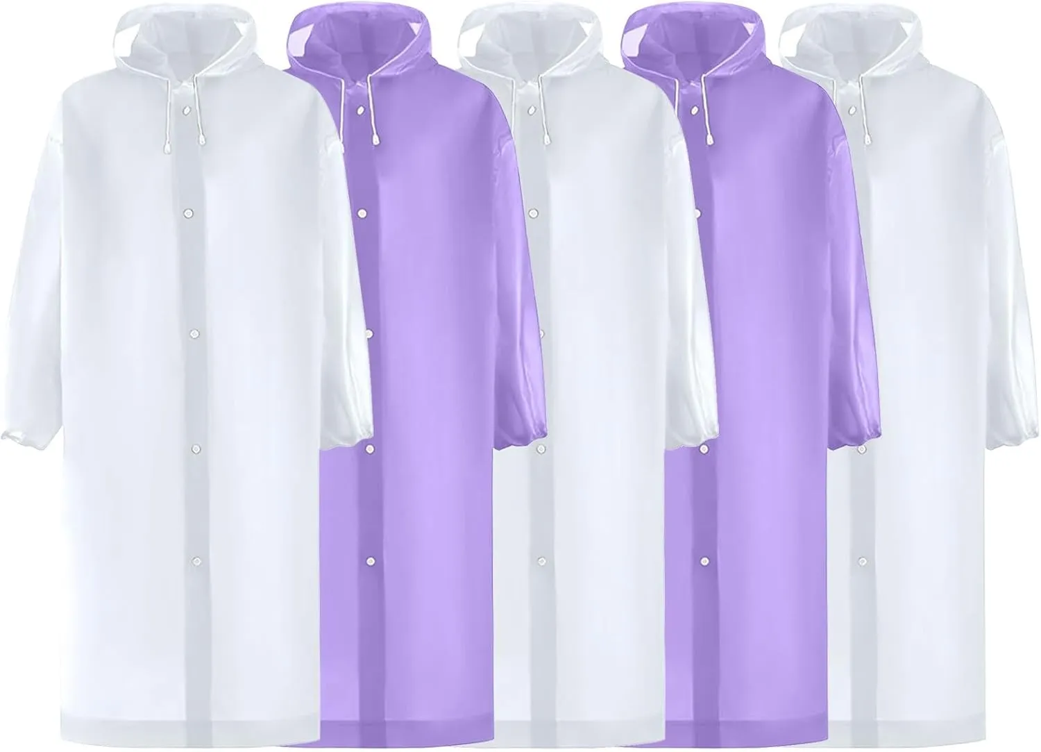 Rain Ponchos For Adults Trendy Solid Color 5PC Raincoat For Women And Men Waterproof Long Sleeve Rain Jacket With Hood