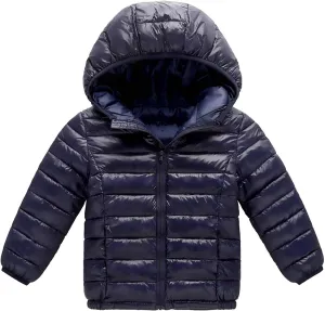 RKSTN Children's Fashion Winter Coats Solid Color Lightweight Down Jacket with Hood Zip Up Quilted Puffer Jackets