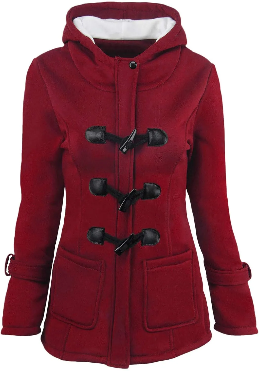RKSTN Plus Size Winter Coats for Women Horn Buttons Hooded Jacket Warm Fleece Lined Hoodies Sweater Thicken Padded Overcoat