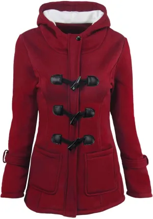 RKSTN Plus Size Winter Coats for Women Horn Buttons Hooded Jacket Warm Fleece Lined Hoodies Sweater Thicken Padded Overcoat
