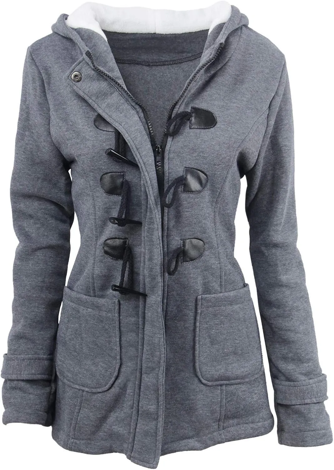 RKSTN Plus Size Winter Coats for Women Horn Buttons Hooded Jacket Warm Fleece Lined Hoodies Sweater Thicken Padded Overcoat