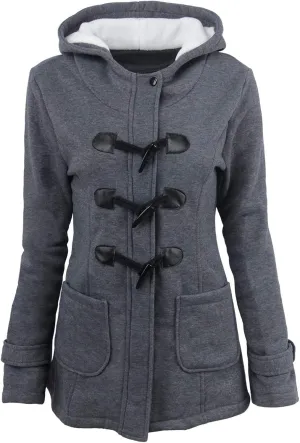 RKSTN Plus Size Winter Coats for Women Horn Buttons Hooded Jacket Warm Fleece Lined Hoodies Sweater Thicken Padded Overcoat