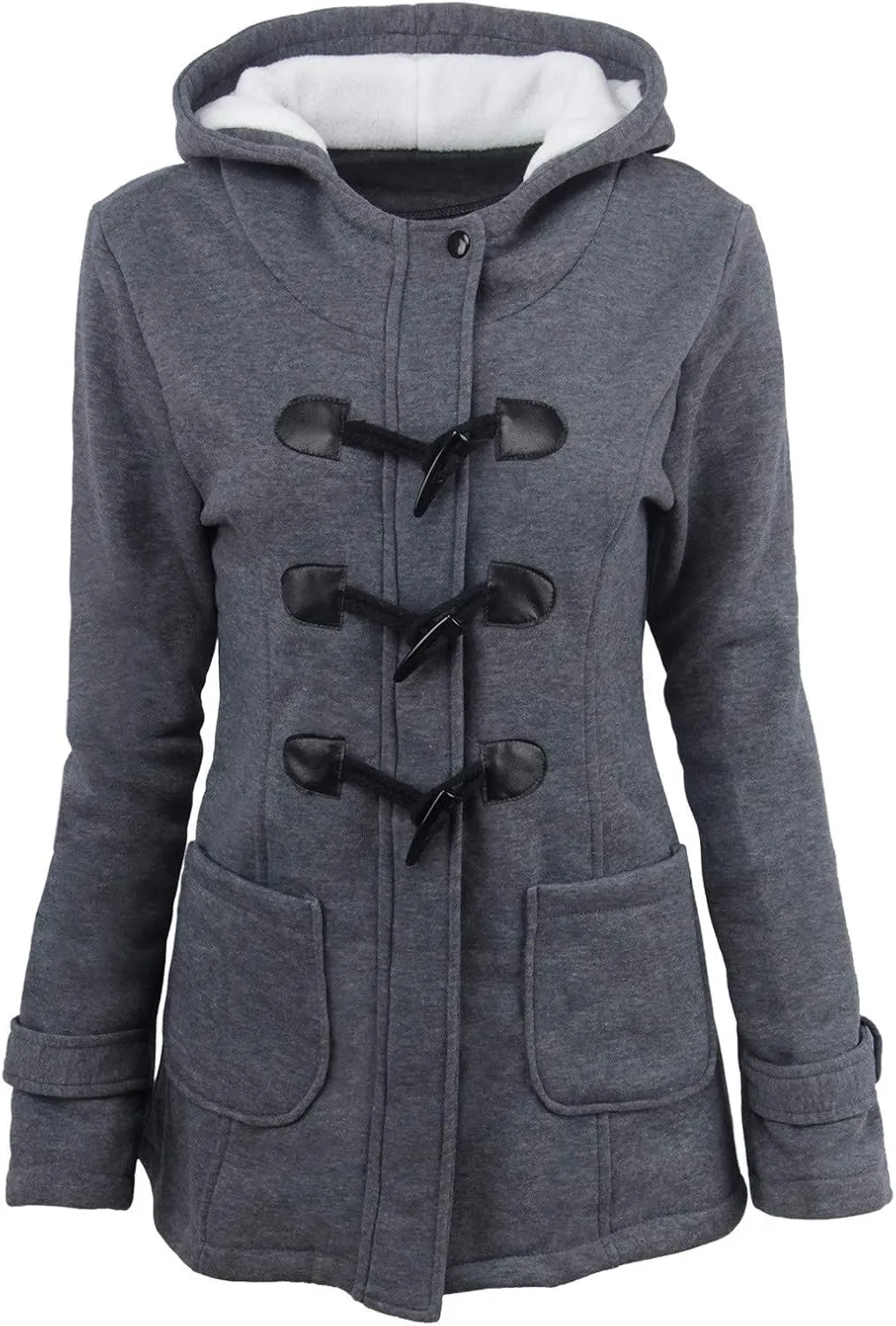 RKSTN Plus Size Winter Coats for Women Horn Buttons Hooded Jacket Warm Fleece Lined Hoodies Sweater Thicken Padded Overcoat