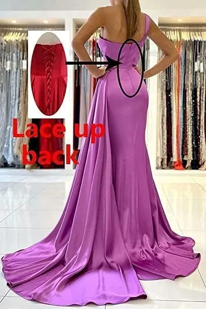 Satin Bridesmaid Dresses for Women Long Ruched Formal Dresses One Shoulder Prom Dresses KM334