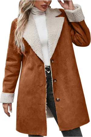 Sherpa Lined Jackets for Women Winter Suede Coats Long Trench Coat Single Breasted Overcoats Long Coats