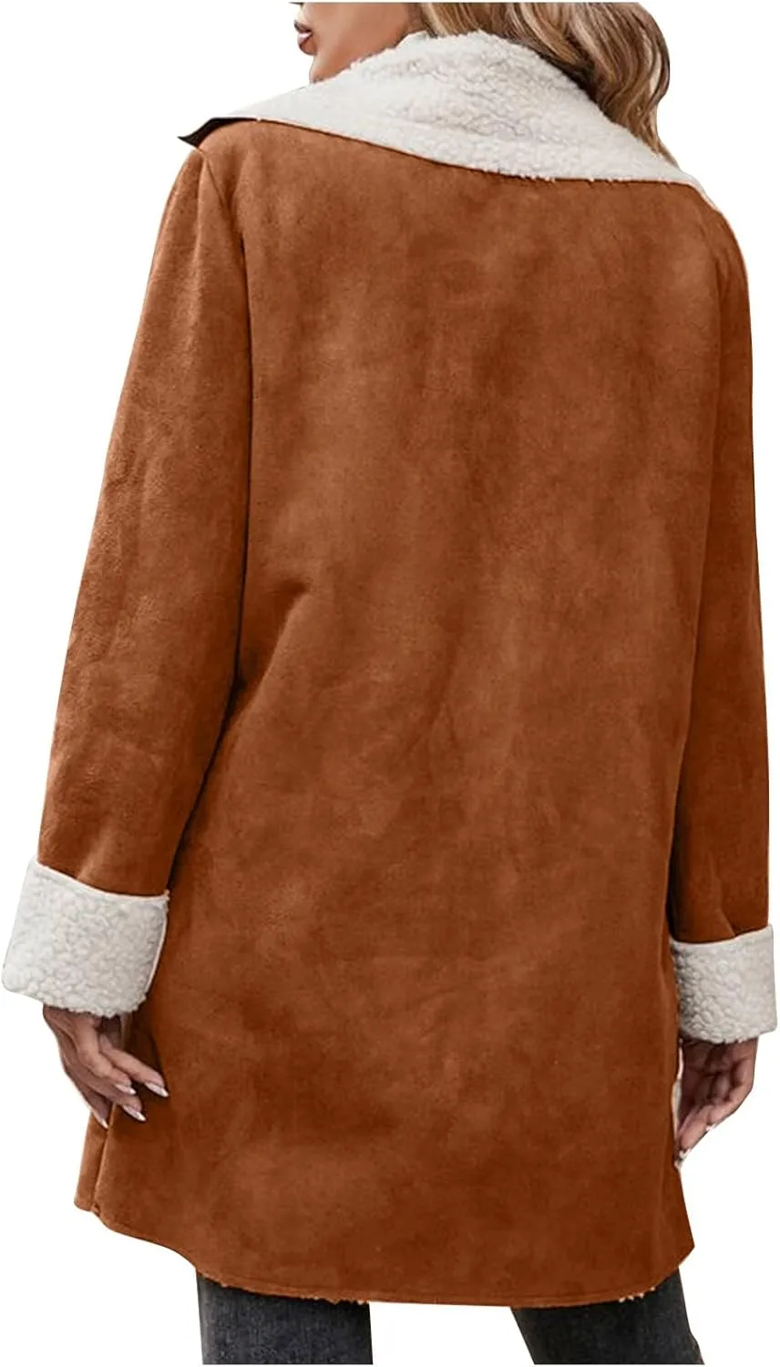 Sherpa Lined Jackets for Women Winter Suede Coats Long Trench Coat Single Breasted Overcoats Long Coats