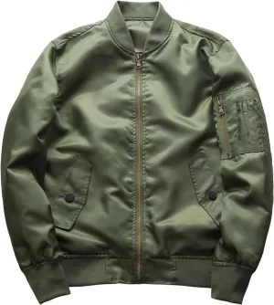 Smoneyful Satin Bomber Jackets for Men Casual Quilted Lightweight Jackets Zip Outwear Raglan Jacket with Pocket Windbreaker