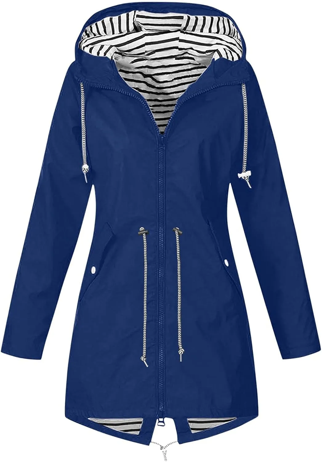 STYESH Raincoat Women Waterproof Long Hooded Trench Coats Striped Lined Windbreaker Travel Jacket Plus Size Raincoat Jackets