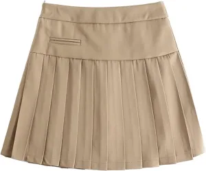 Summer High Waisted Pleated Mini Skirts Womens Sexy Black Mini Skirts Vintage Plaid Tennis Skirts Brown Zipper A-line Skirts