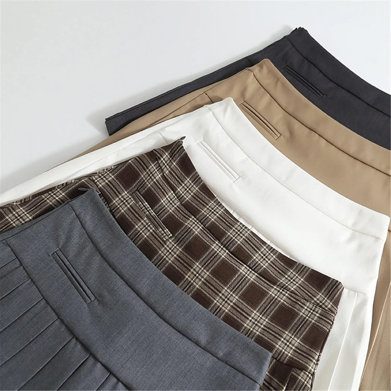 Summer High Waisted Pleated Mini Skirts Womens Sexy Black Mini Skirts Vintage Plaid Tennis Skirts Brown Zipper A-line Skirts