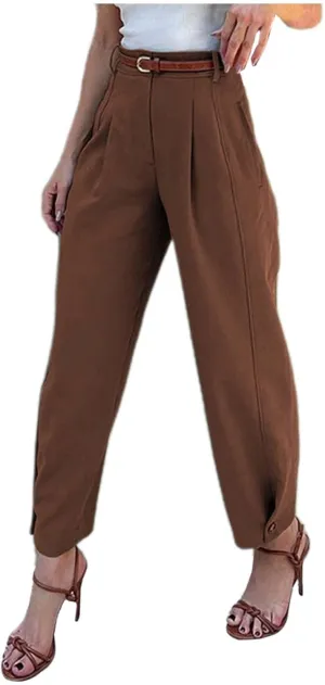 Summer Women High Waist Wide Leg Dress Pants Pleated Front Wide Waistband Elastic Work Casual Long Trousers