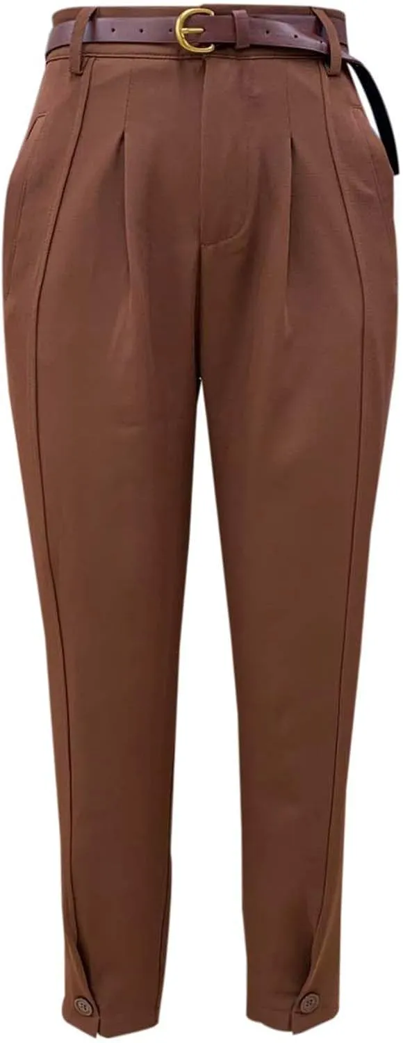 Summer Women High Waist Wide Leg Dress Pants Pleated Front Wide Waistband Elastic Work Casual Long Trousers