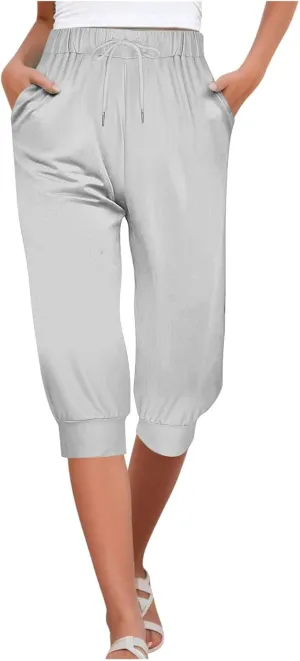 Sweatpants Capris for Women Baggy Drawstring Joggers Lightweight Cinch Bottoms Workout Athletic Sports Lounge Pants