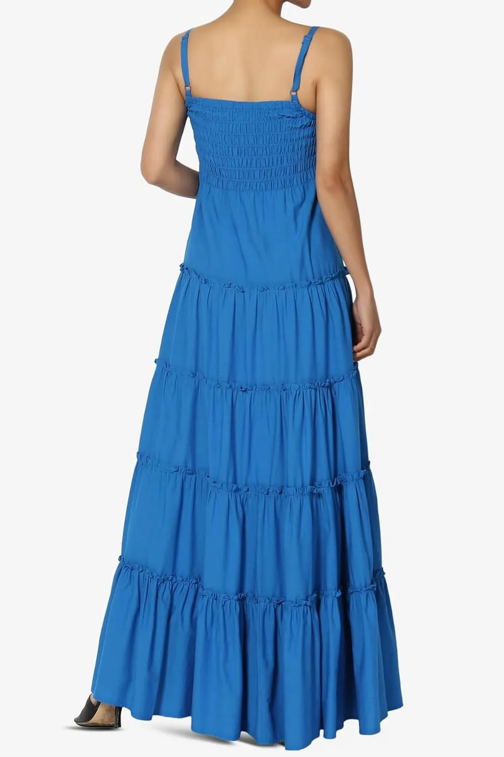 TheMogan Women's Chic Smocked Cami Tiered Maxi Dress Spaghetti Strap A-Line Skirt Summer Casual