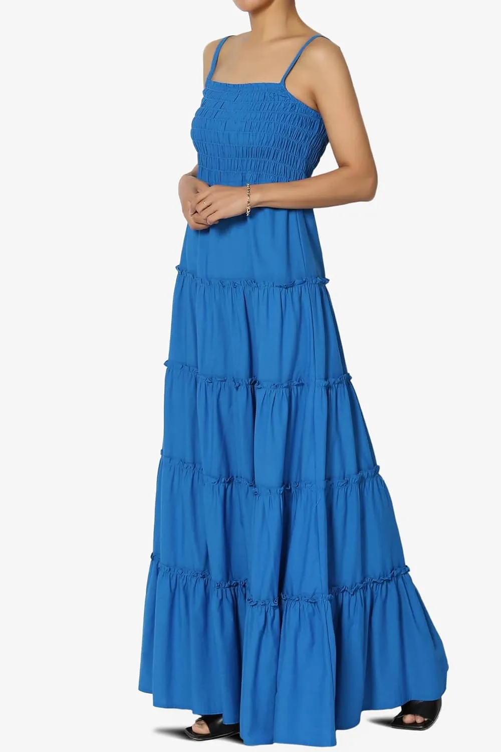 TheMogan Women's Chic Smocked Cami Tiered Maxi Dress Spaghetti Strap A-Line Skirt Summer Casual