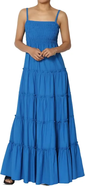 TheMogan Women's Chic Smocked Cami Tiered Maxi Dress Spaghetti Strap A-Line Skirt Summer Casual