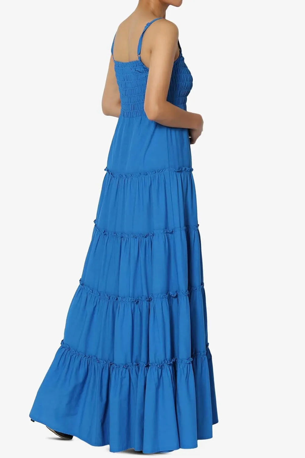 TheMogan Women's Chic Smocked Cami Tiered Maxi Dress Spaghetti Strap A-Line Skirt Summer Casual
