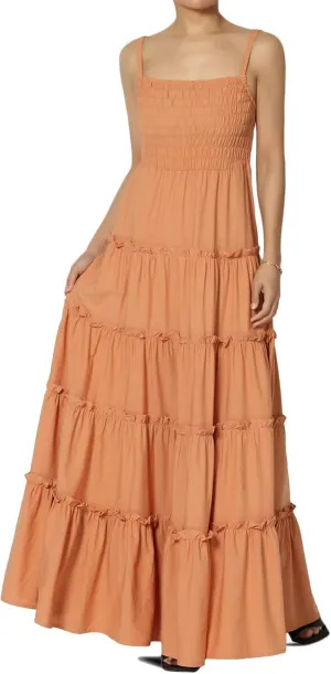 TheMogan Women's Chic Smocked Cami Tiered Maxi Dress Spaghetti Strap A-Line Skirt Summer Casual
