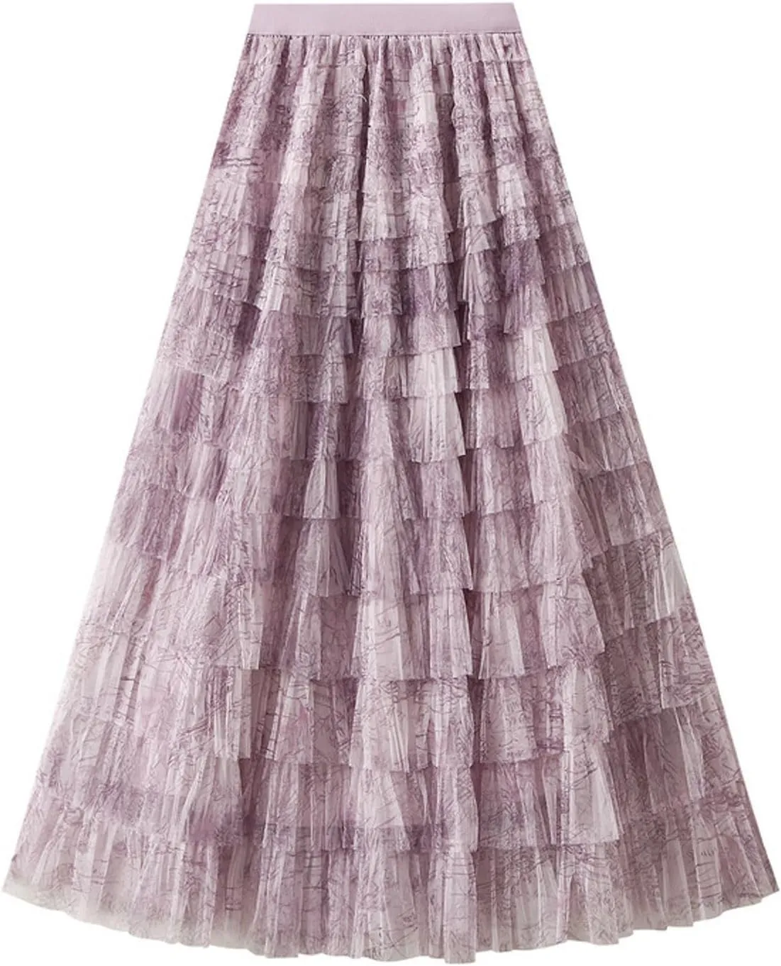 Tiered Tulle Skirt for Women Tie Dye Long Tulle Skirts Ruffle Mesh Multi-Layered Cake Skirt A-Line Fairy Skirts