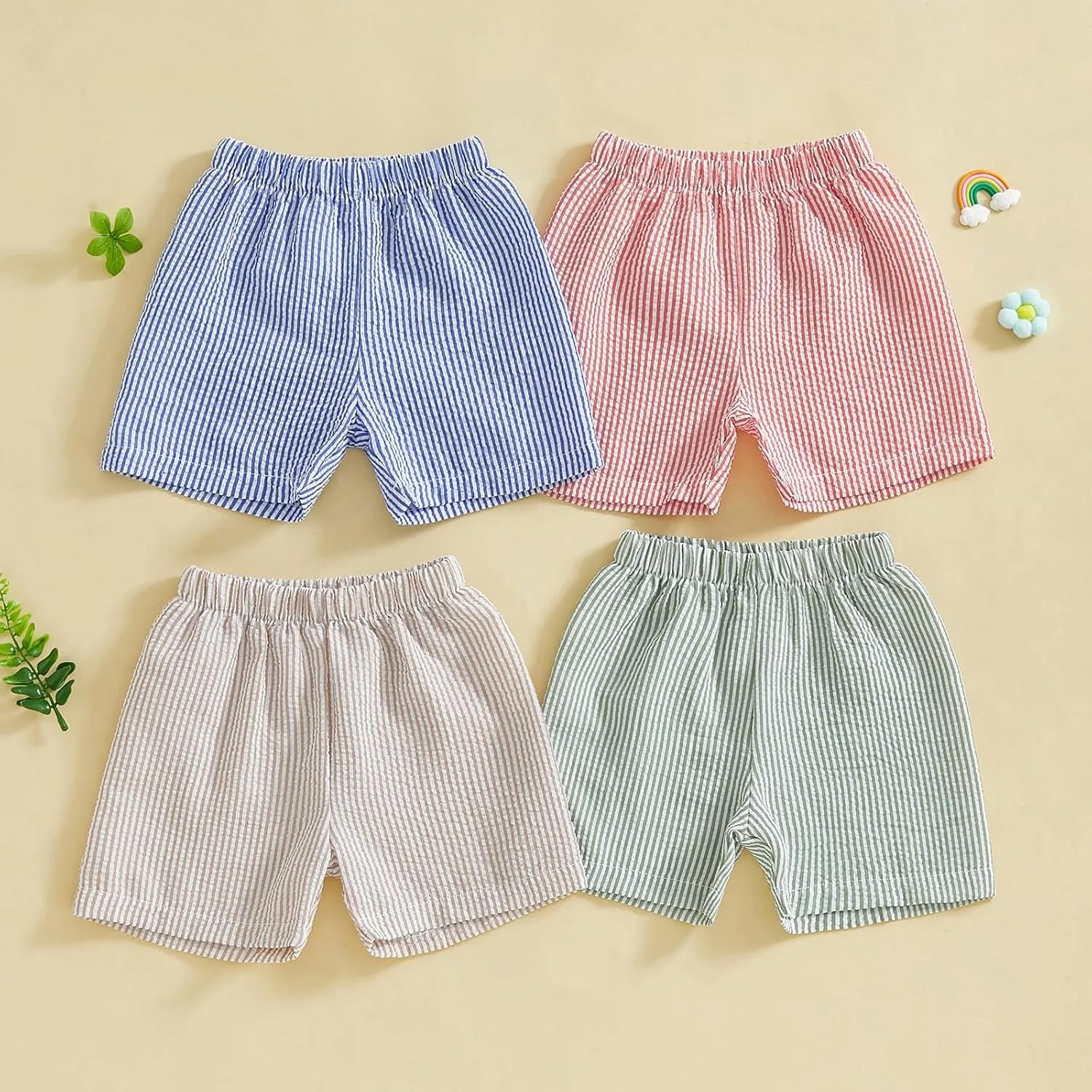 Toddler Baby Boy Girl Shorts Summer Casual Elastic Waist Striped Shorts Pants Boxer Bottoms