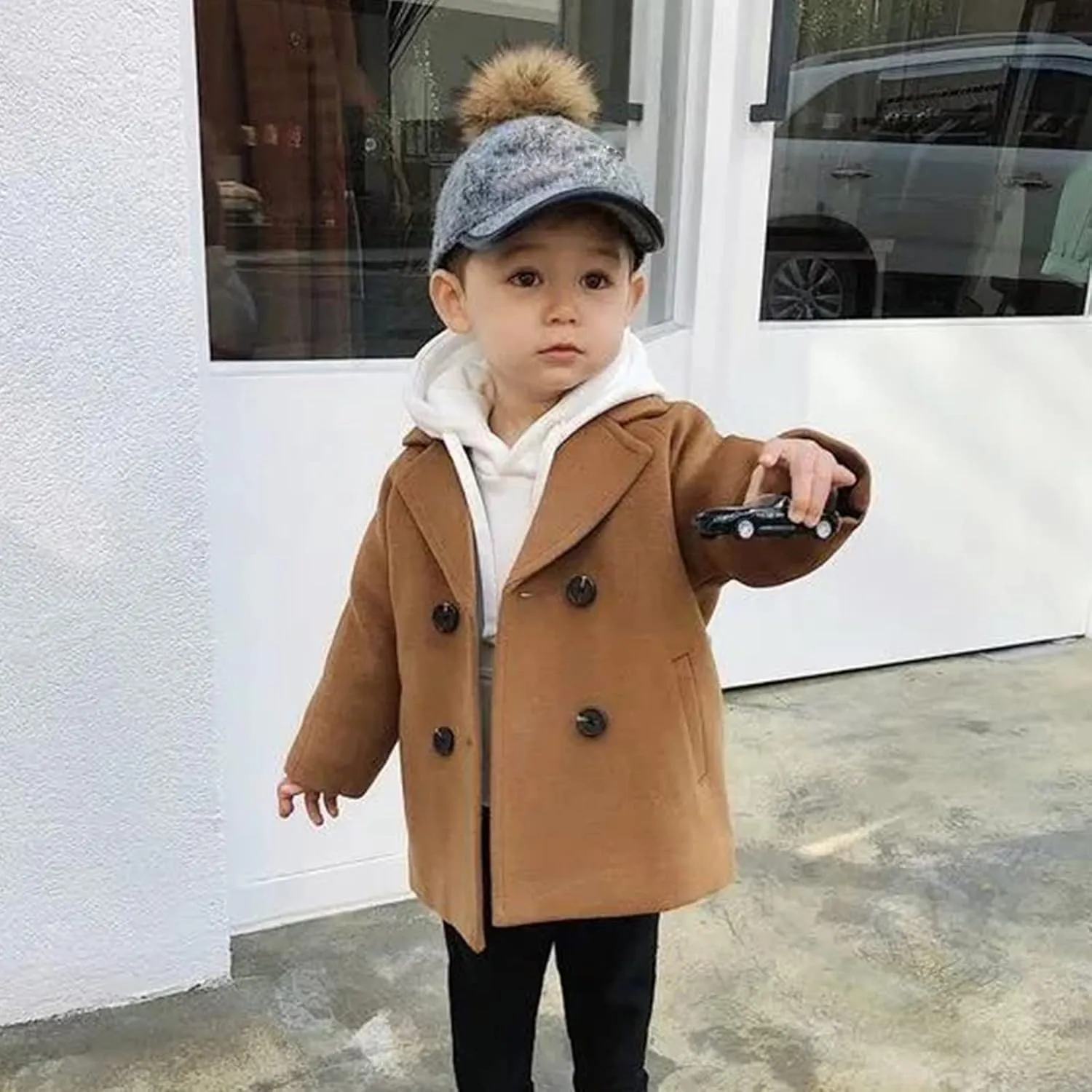 Toddler Elegant Boys Trench Coat Girls Coat Plaid Double Jacket Breasted Notched Wool Coat Kids Warm Outwear